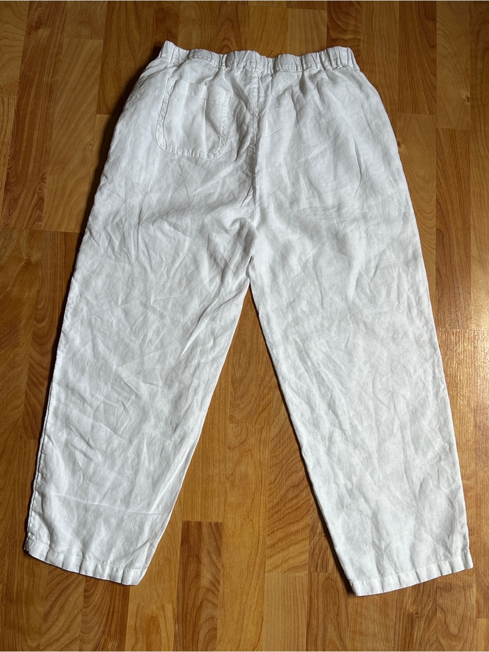 Quince White Elastic-Waist Pull-on Linen Trousers w Belt Loops - Picture 8 of 10
